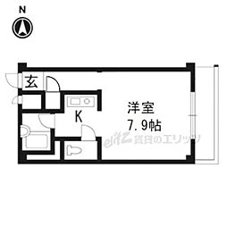 レジデンスキクチ 2階1Kの間取り