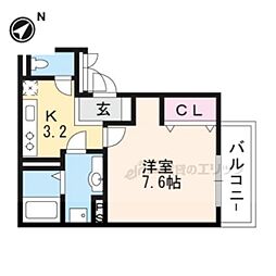 セジュールオッツFUJINOMORI 2階1Kの間取り