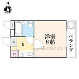 第20長栄イスズベル京都伏見 1階1Kの間取り