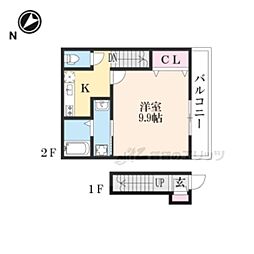 エステイトE桂川B棟 1Kの間取図画像