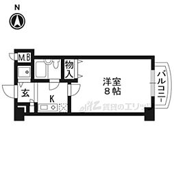 パラドール伏見 1Kの間取図画像