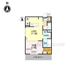 GRAMM竹田B棟 1LDKの間取図画像