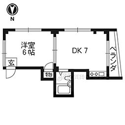 ヴィラ醍醐 1DKの間取図画像