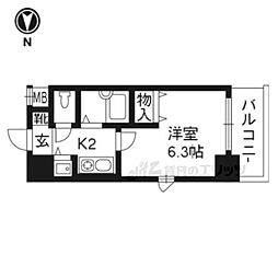 プレサンス京都烏丸御池2 1Kの間取図画像
