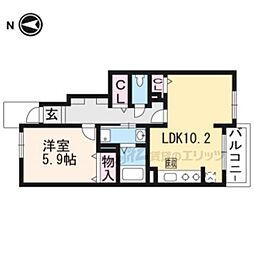 ファミール木幡 1LDKの間取図画像