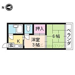 JR山陰本線 円町駅 徒歩16分の賃貸マンション 1階2Kの間取り