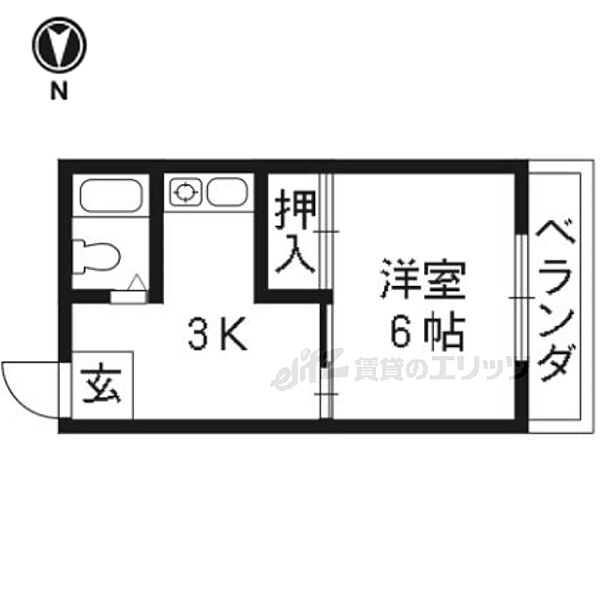 コーポ池端 303｜京都府京都市北区大将軍南一条町(賃貸マンション1K・3階・21.06㎡)の写真 その2