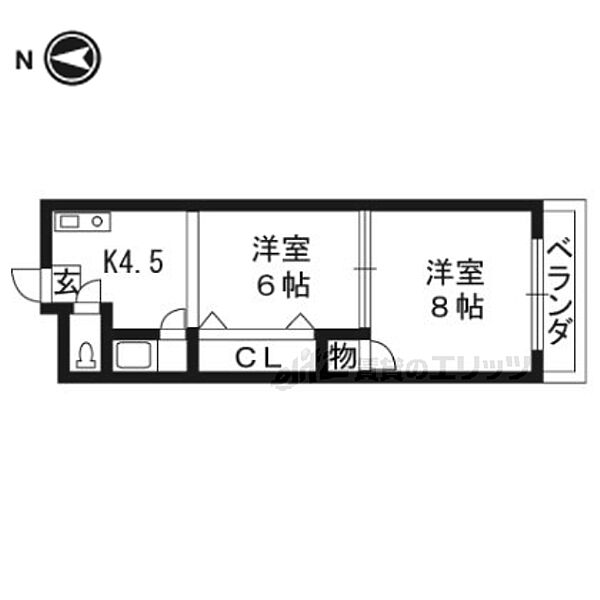 八文字屋ビル 202｜京都府京都市中京区西ノ京池ノ内町(賃貸マンション2DK・2階・40.00㎡)の写真 その2