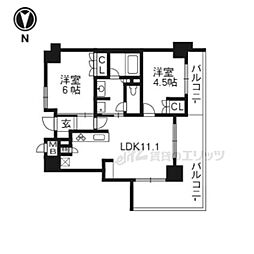 アベニール三条油小路 4階2LDKの間取り