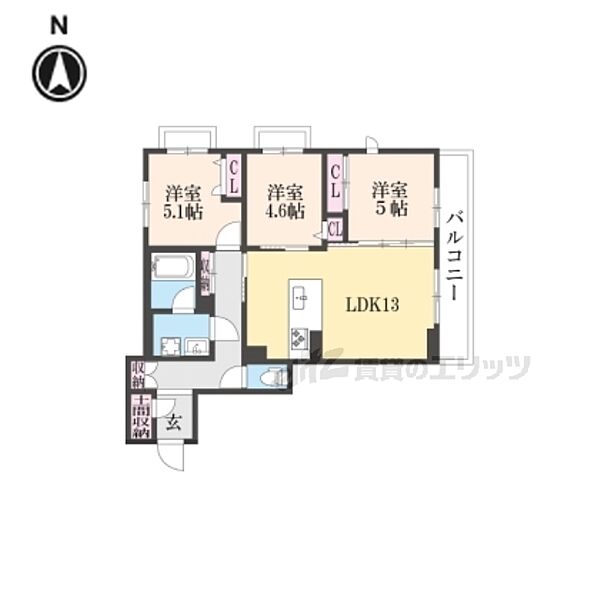 京都府京都市右京区西京極郡醍醐田町(賃貸マンション3LDK・3階・67.85㎡)の写真 その2