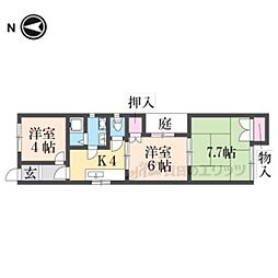 JR山陰本線 円町駅 徒歩7分の賃貸マンション 1階3Kの間取り