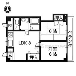 JR東海道・山陽本線 西大路駅 徒歩17分の賃貸マンション 3階2DKの間取り
