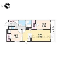 阪急京都本線 西院駅 徒歩12分の賃貸マンション 3階2LDKの間取り