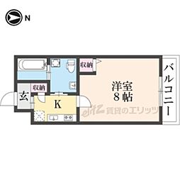 GLADVIS二条式部 2階1Kの間取り