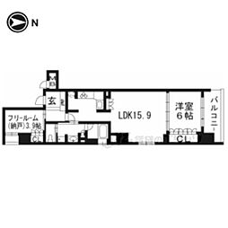 京都市営烏丸線 五条駅 徒歩6分の賃貸マンション 4階1LDKの間取り