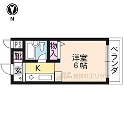 マーク西陣 1階ワンルームの間取り