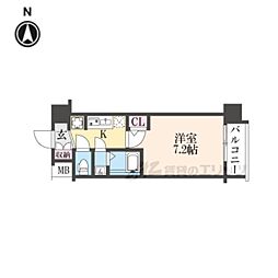 エステムコート京都二条 7階1Kの間取り