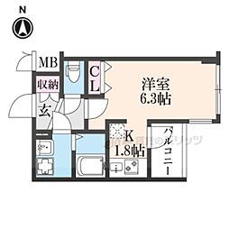 JR東海道・山陽本線 西大路駅 徒歩16分の賃貸マンション 2階ワンルームの間取り