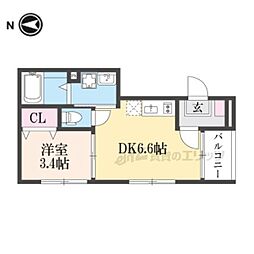 ハーモニーテラス花園伊町 2階1DKの間取り