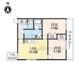 ジーニアススクエア四条高辻 4階2LDKの間取り