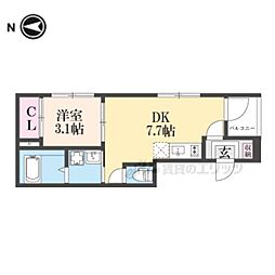 アミティア円町 3階1DKの間取り