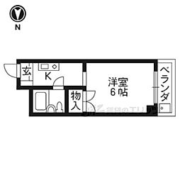 京都市営烏丸線 四条駅 徒歩7分の賃貸マンション 2階1Kの間取り