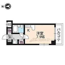 エイブル創久五条大宮 2階ワンルームの間取り