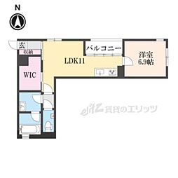 京都市営烏丸線 烏丸御池駅 徒歩9分の賃貸マンション 2階1LDKの間取り