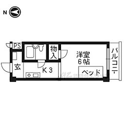 プェネリジェール西五条 5階1Kの間取り