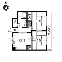 阪急京都本線 西京極駅 徒歩13分の賃貸マンション 4階2DKの間取り