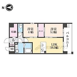京福電気鉄道北野線 北野白梅町駅 徒歩13分の賃貸マンション 7階2LDKの間取り