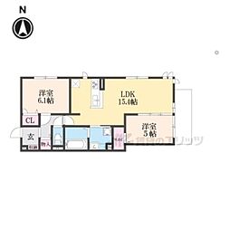 仮称）D-ROOM京都市右京区西院小米町 2階2LDKの間取り