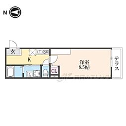 京都市営烏丸線 今出川駅 徒歩5分の賃貸マンション 2階1Kの間取り