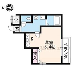 ガーネット一条庵 4階ワンルームの間取り
