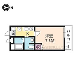 フラッティ堀川高辻 4階1Kの間取り