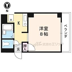 京都市営烏丸線 今出川駅 徒歩14分の賃貸マンション 3階1Kの間取り