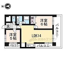 京都地下鉄東西線 西大路御池駅 徒歩2分の賃貸マンション 2階2LDKの間取り