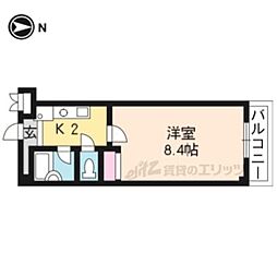 グランブルー 1Kの間取図画像