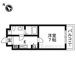 クレストコート二条城北 1Kの間取図画像