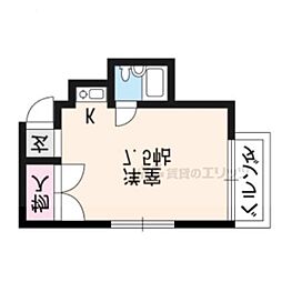 タウンハイツ白川 ワンルームの間取図画像