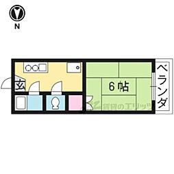 シャルム衣笠 2階1Kの間取り