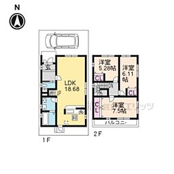 京福電気鉄道北野線 北野白梅町駅 徒歩14分の賃貸一戸建て 1階3LDKの間取り