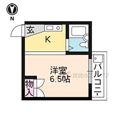 京福電気鉄道北野線 北野白梅町駅 徒歩8分の賃貸マンション 1階ワンルームの間取り