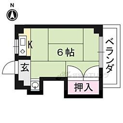 京福電気鉄道北野線 北野白梅町駅 徒歩7分の賃貸マンション 2階ワンルームの間取り