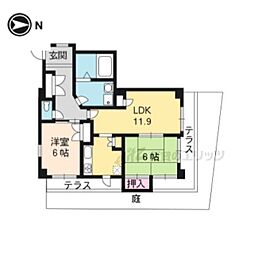 京福電気鉄道北野線 北野白梅町駅 徒歩16分の賃貸マンション 1階2LDKの間取り