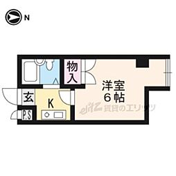 京福電気鉄道北野線 北野白梅町駅 徒歩4分の賃貸マンション 3階1Kの間取り
