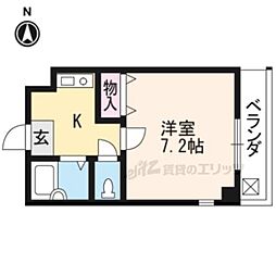 京福電気鉄道北野線 北野白梅町駅 徒歩14分の賃貸マンション 2階1Kの間取り