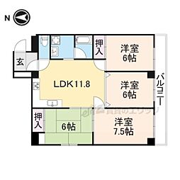 京都市営烏丸線 今出川駅 徒歩2分の賃貸マンション 3階4LDKの間取り