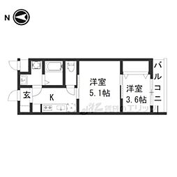 JR山陰本線 丹波口駅 徒歩9分の賃貸マンション 5階2Kの間取り