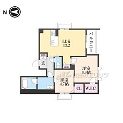 カルハート西大路御池 2階2LDKの間取り